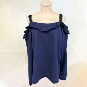 VENUS NEW cold shoulder navy sweatshirt with embellished black shoulder straps